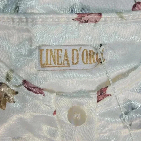 LINEA D’OR Satin Nightgown Ivory Cream Tulip Print 3/4 Sleeve Size 42 M L NWT - Picture 7 of 9